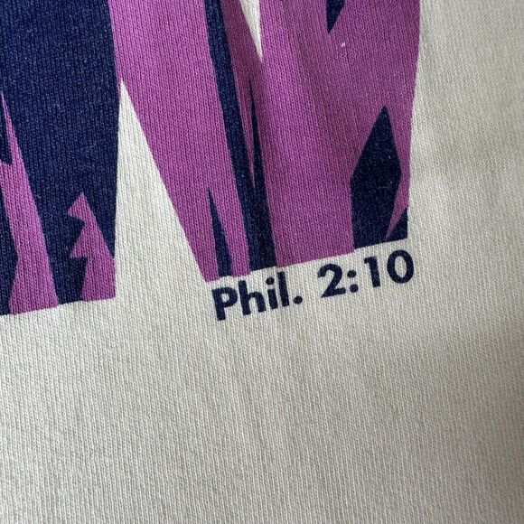 Every Knee Shall Bow Phil 2:10 Jesus Graphic T Shirt Sz L Single Stitch Vtg 90s - Picture 5 of 16